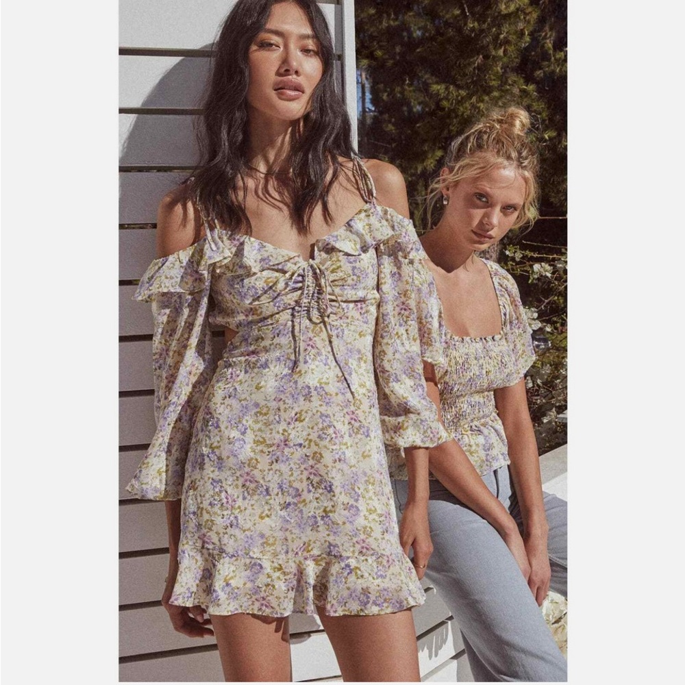 ASTR Anastasia Cutout Back Mini Dress, Ivory Lilac Floral, NWT - Picture 16 of 16